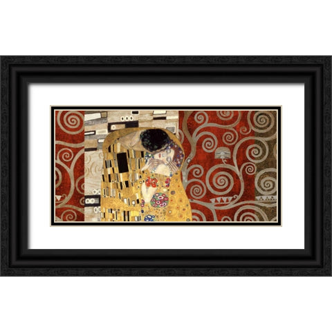 The Kiss-Pewter Black Ornate Wood Framed Art Print with Double Matting by Klimt, Gustav