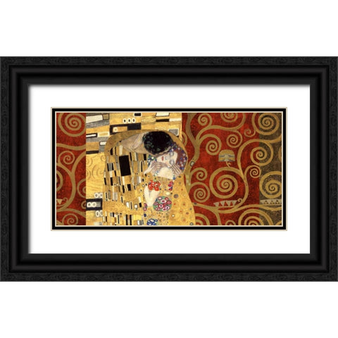 The Kiss-Gold Black Ornate Wood Framed Art Print with Double Matting by Klimt, Gustav