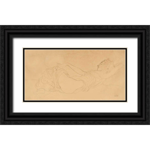 Sleeping Woman Black Ornate Wood Framed Art Print with Double Matting by Klimt, Gustav