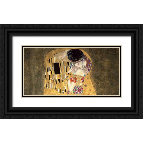 The Kiss Black Ornate Wood Framed Art Print with Double Matting by Klimt, Gustav