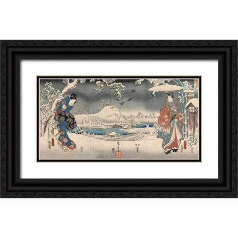Snowy landscape with a woman and a man 1853 Black Ornate Wood Framed Art Print with Double Matting by Hiroshige, Ando
