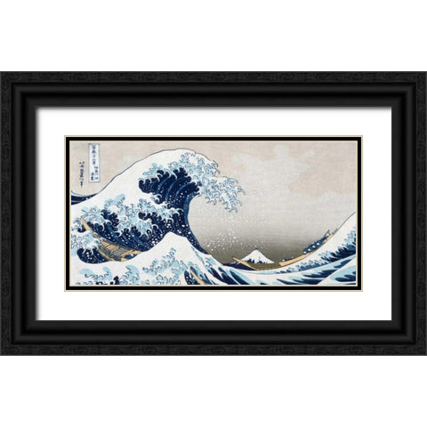 The Wave off Kanagawa Black Ornate Wood Framed Art Print with Double Matting by Hokusai
