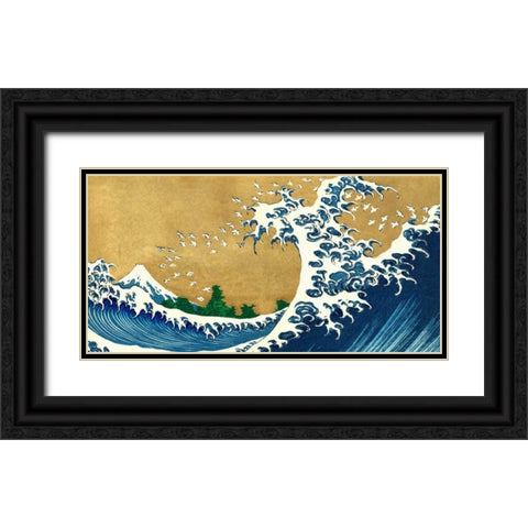 The Big Wave-detail from 100 Views of Mt. Fuji Black Ornate Wood Framed Art Print with Double Matting by Hokusai