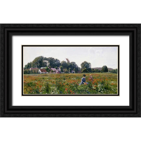 Gathering Wild Flowers Black Ornate Wood Framed Art Print with Double Matting by Boesen, Johannes