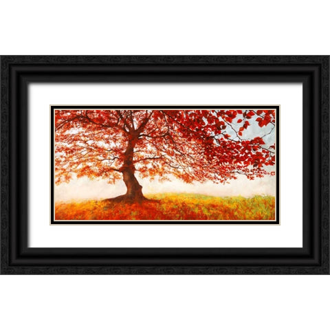 Red Leaves Black Ornate Wood Framed Art Print with Double Matting by Eeelder, Jan