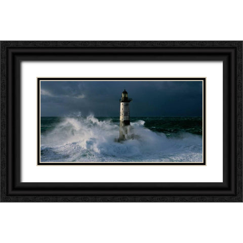 Phare d Ar-Men lors d une tempete Black Ornate Wood Framed Art Print with Double Matting by Guichard, Jean