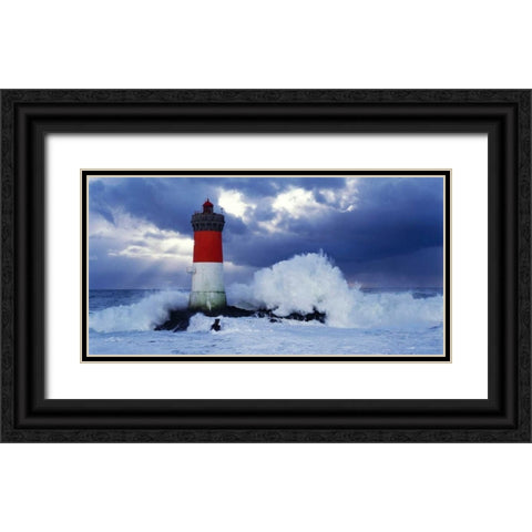Phare des Pierres-noires lors dâ€™une tempete Black Ornate Wood Framed Art Print with Double Matting by Guichard, Jean