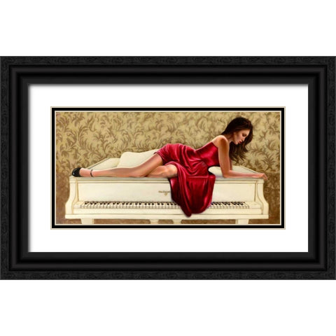 Woman in red Black Ornate Wood Framed Art Print with Double Matting by Silver, John