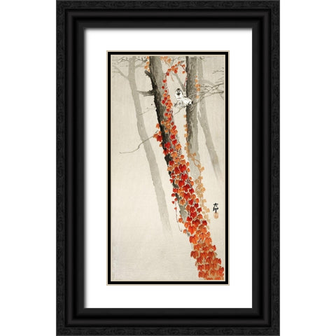 Red Ivy Black Ornate Wood Framed Art Print with Double Matting by Koson, Ohara