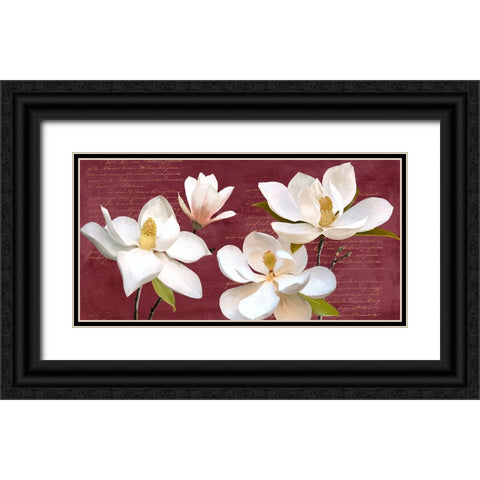 Burgundy Magnolia Black Ornate Wood Framed Art Print with Double Matting by Villa, Luca