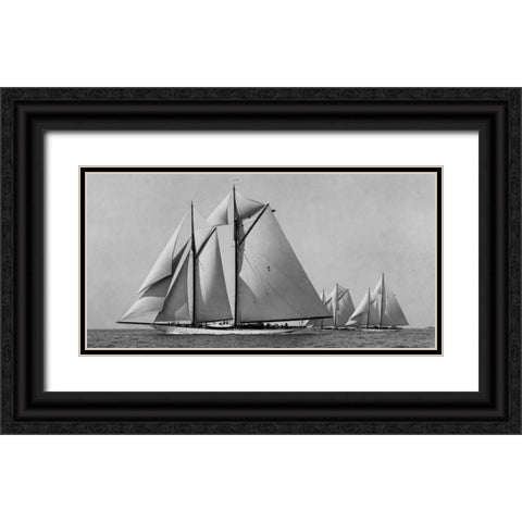 Schooner Race Black Ornate Wood Framed Art Print with Double Matting by Levick, Edwin