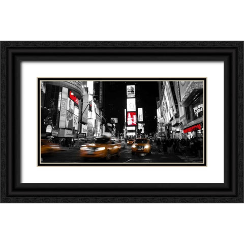 Nightlife in Times Square Black Ornate Wood Framed Art Print with Double Matting by Ludo, H.
