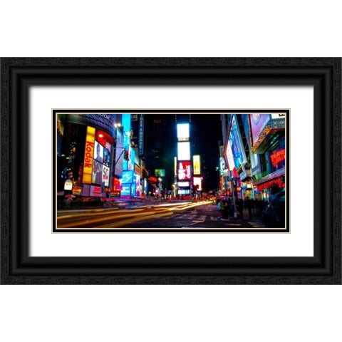 Times Square by night Black Ornate Wood Framed Art Print with Double Matting by Ludo, H.