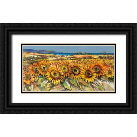 Campo di girasoli Black Ornate Wood Framed Art Print with Double Matting by Florio, Luigi