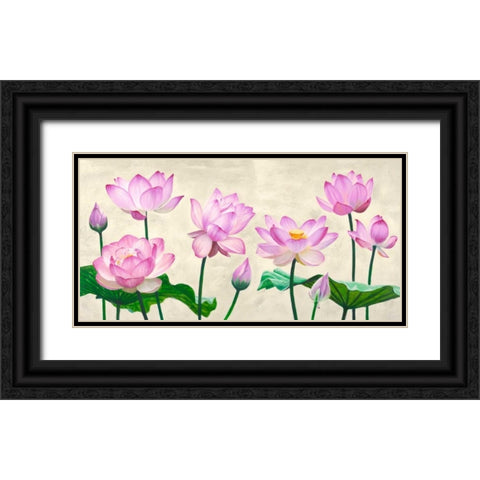 Lotus flowers Black Ornate Wood Framed Art Print with Double Matting by Mills, Shin