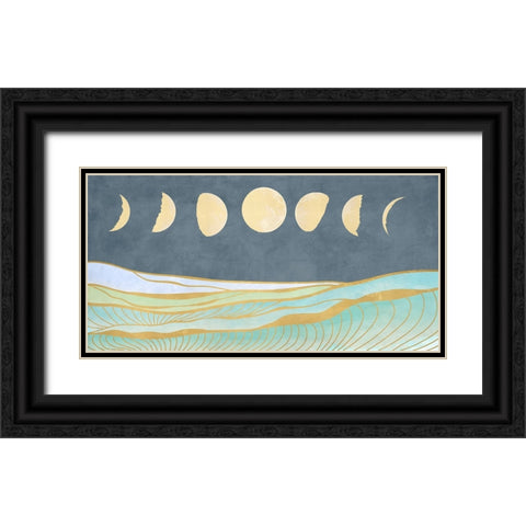 Moon and Tidal Waves Black Ornate Wood Framed Art Print with Double Matting by Miko, Sayaka