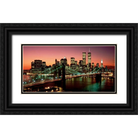 Brooklyn Bridge NYC Black Ornate Wood Framed Art Print with Double Matting by Berenholtz, Richard