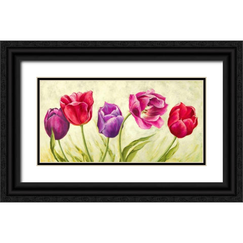 Tulipani danzanti Black Ornate Wood Framed Art Print with Double Matting by Mei, Silvia