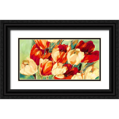 Red And White Tulips Black Ornate Wood Framed Art Print with Double Matting by Stone, Jim