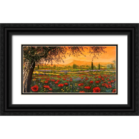 Pianura in fiore Black Ornate Wood Framed Art Print with Double Matting by Marzari, Tebo
