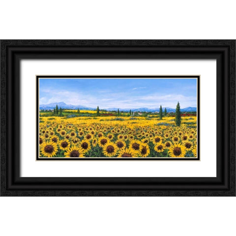 Girasoli Black Ornate Wood Framed Art Print with Double Matting by Marzari, Tebo