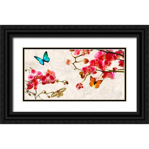 Orchids and Butterflies Black Ornate Wood Framed Art Print with Double Matting by Rizzardi, Teo