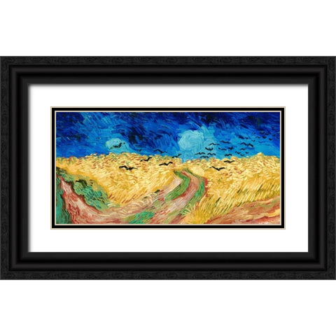 Wheat Field with Crows Black Ornate Wood Framed Art Print with Double Matting by Van Gogh, Vincent