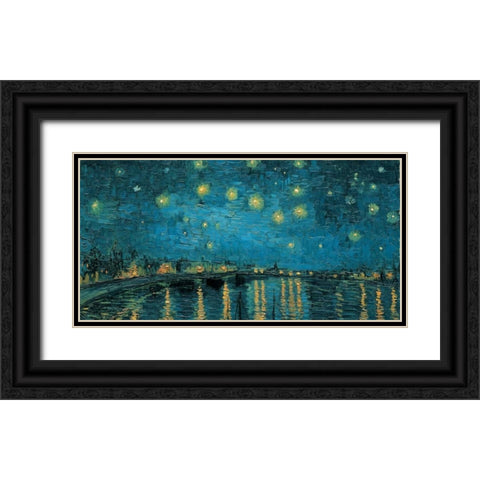 The Starry Night Black Ornate Wood Framed Art Print with Double Matting by Van Gogh, Vincent