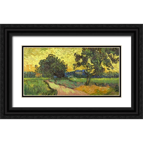 Landscape at twilight Black Ornate Wood Framed Art Print with Double Matting by Van Gogh, Vincent