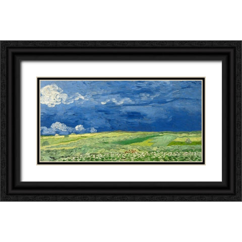 Wheatfield under thunderclouds Black Ornate Wood Framed Art Print with Double Matting by Van Gogh, Vincent