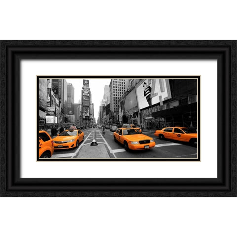 Times Square Manhattan Black Ornate Wood Framed Art Print with Double Matting by Ratsenskiy, Vadim
