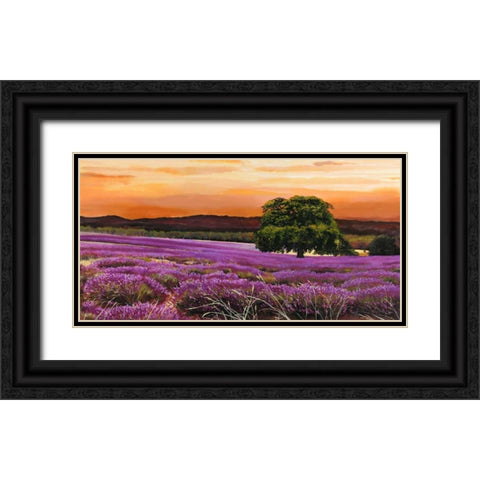 Campo di lavanda Black Ornate Wood Framed Art Print with Double Matting by Sella, Valerio