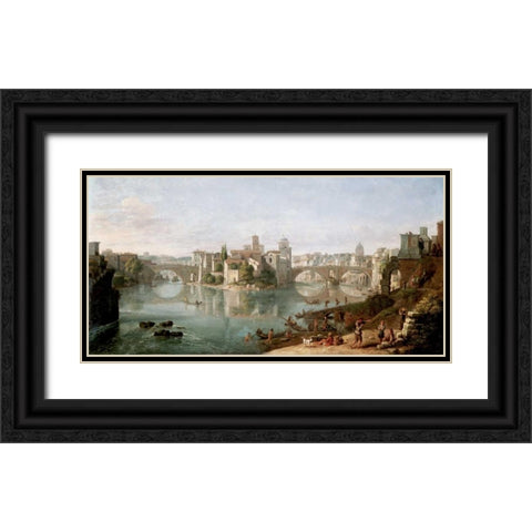The Tiber in Rome Black Ornate Wood Framed Art Print with Double Matting by van Wittel, Gaspar