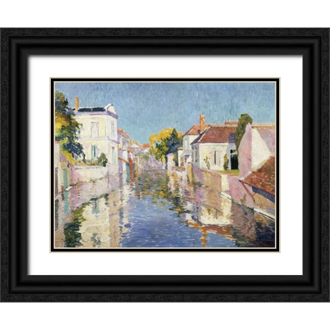 A Canal in Burano Venice Black Ornate Wood Framed Art Print with Double Matting by Mathieu, Paul