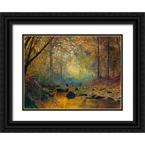 On the River Greta England Black Ornate Wood Framed Art Print with Double Matting by Grimshaw, John Atkinson