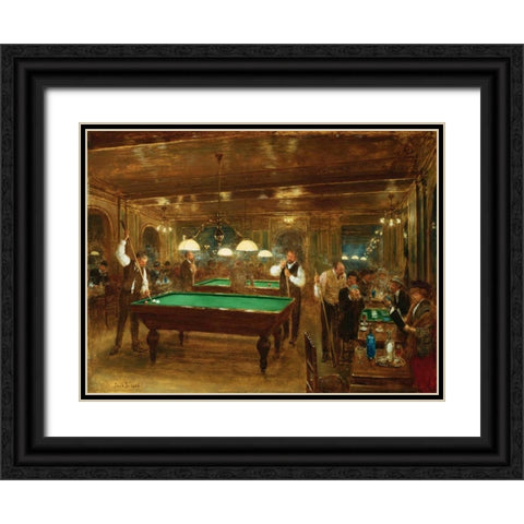 The Billiards Black Ornate Wood Framed Art Print with Double Matting by Beraud, Jean