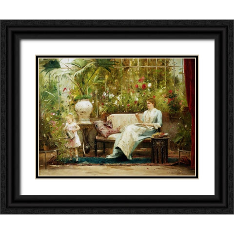 A Willing Helper Black Ornate Wood Framed Art Print with Double Matting by Munkacsy, Mihaly