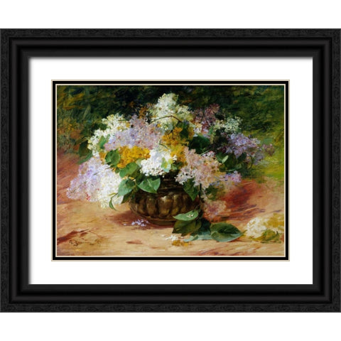 A Still Life of Lilacs Black Ornate Wood Framed Art Print with Double Matting by Jeannin, Georges
