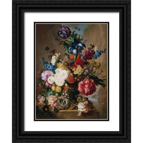 Poppies Peonies and other Flowers in a Terracotta Vase Black Ornate Wood Framed Art Print with Double Matting by van Os, Jan
