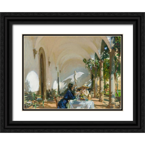 Breakfast in the Loggia Black Ornate Wood Framed Art Print with Double Matting by Sargent, John Singer
