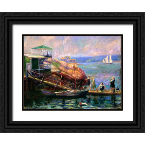 Swimming in the Bay Black Ornate Wood Framed Art Print with Double Matting by Glackens, William James