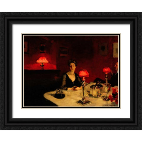 A Dinner Table at Night Black Ornate Wood Framed Art Print with Double Matting by Sargent, John Singer