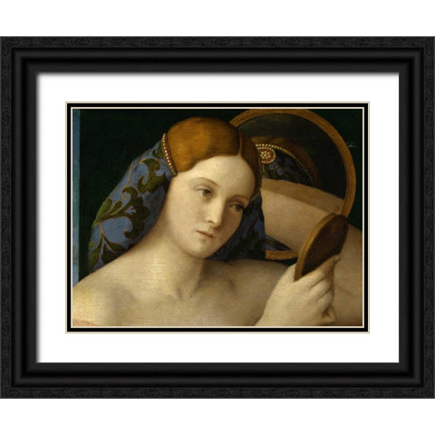 Giovane donna allo specchio Black Ornate Wood Framed Art Print with Double Matting by Bellini, Giovanni