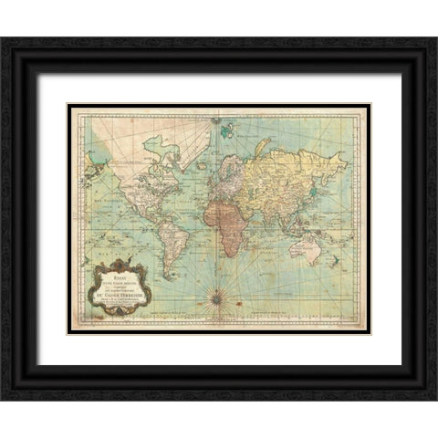 Essay d une Carte reduite du Globe Terrestre 1778 Black Ornate Wood Framed Art Print with Double Matting by Bellin, N.
