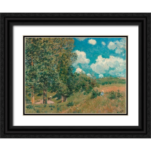 The Road from Versailles to Saint-Germain Black Ornate Wood Framed Art Print with Double Matting by Sisley, Alfred
