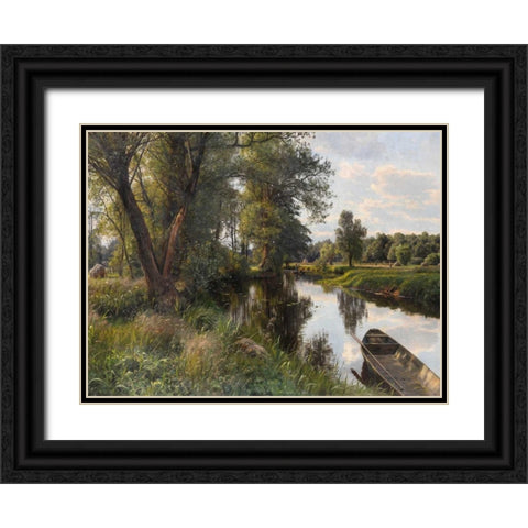 Sommer landskab Black Ornate Wood Framed Art Print with Double Matting by Monsted, Peder