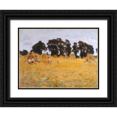 Reapers resting in a Wheat Field  Black Ornate Wood Framed Art Print with Double Matting by Sargent, John Singer