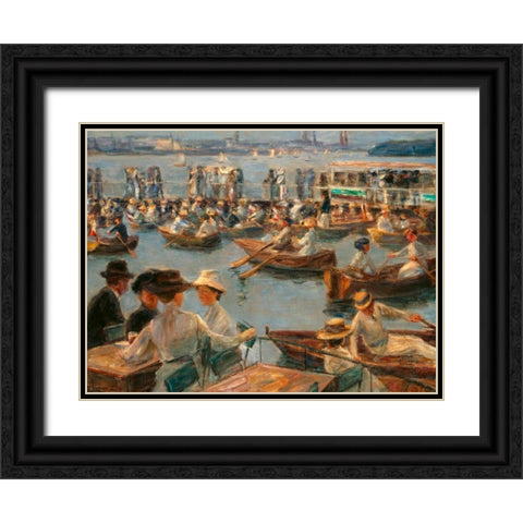 On the Alster in Hamburg   Black Ornate Wood Framed Art Print with Double Matting by Liebermann, Max