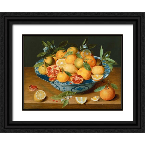 Still Life with Lemons - Oranges and a Pomegranate Black Ornate Wood Framed Art Print with Double Matting by van Hulsdonck, Jacob