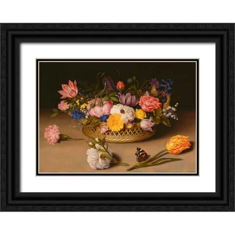 Flower Still Life Black Ornate Wood Framed Art Print with Double Matting by Bosschaert the Elder, Ambrosius
